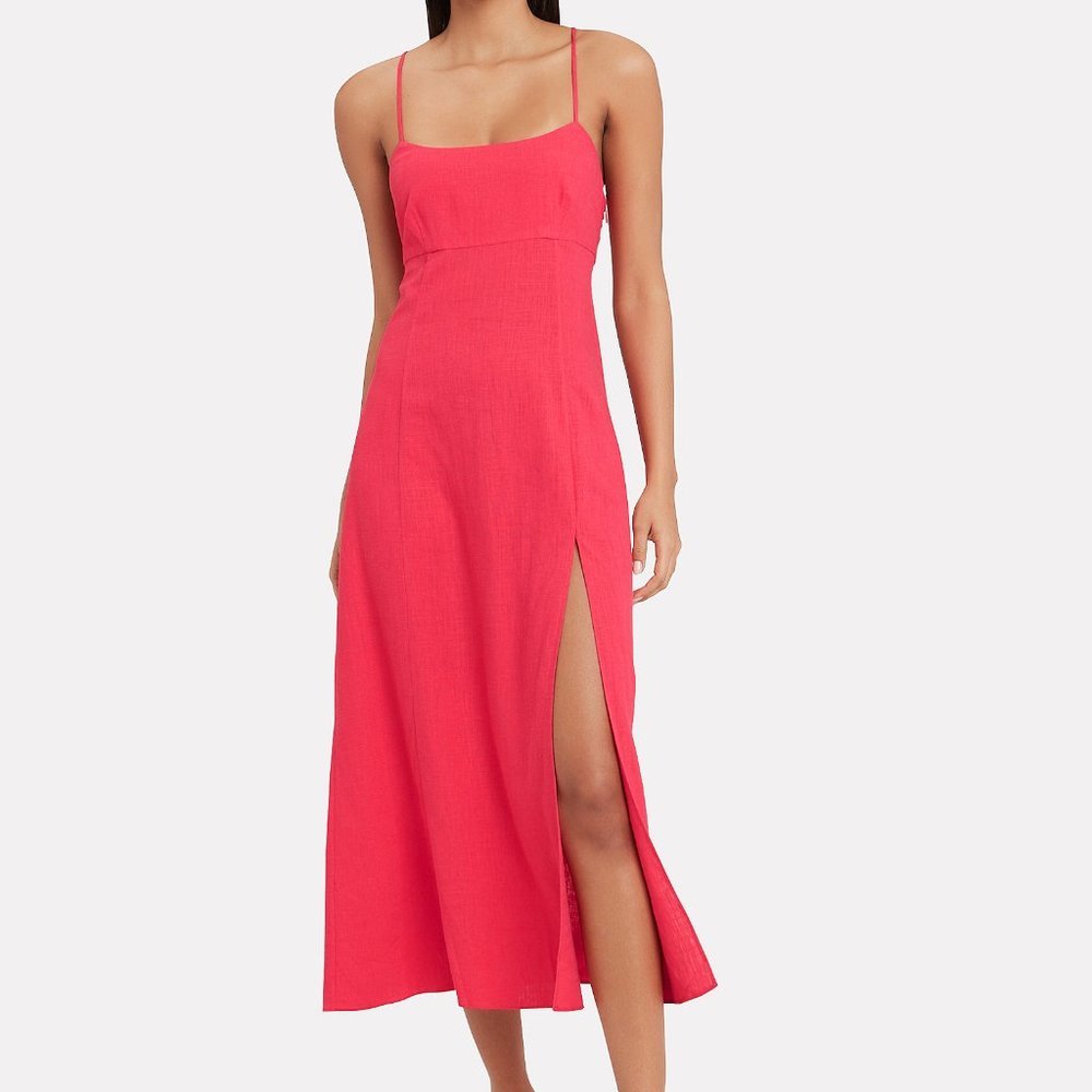 Intermix Josephine Linen Maxi Dress Pink Square Neckline